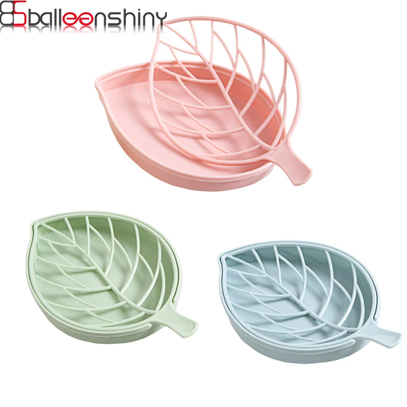 BalleenShiny مزدوجة الصابون مربع البلاستيك الحمام يترك شكل استنزاف الصابون رف الحمام كبيرة علبة الصابون رفوف تخزين أداة