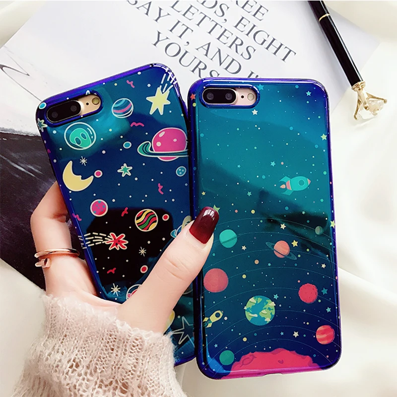 Blu-Ray Colorful Pattern Flower Phone Case For iPhone X 6 6S 7 8 Plus Fashion Glossy Planet Universe Series Back Cover