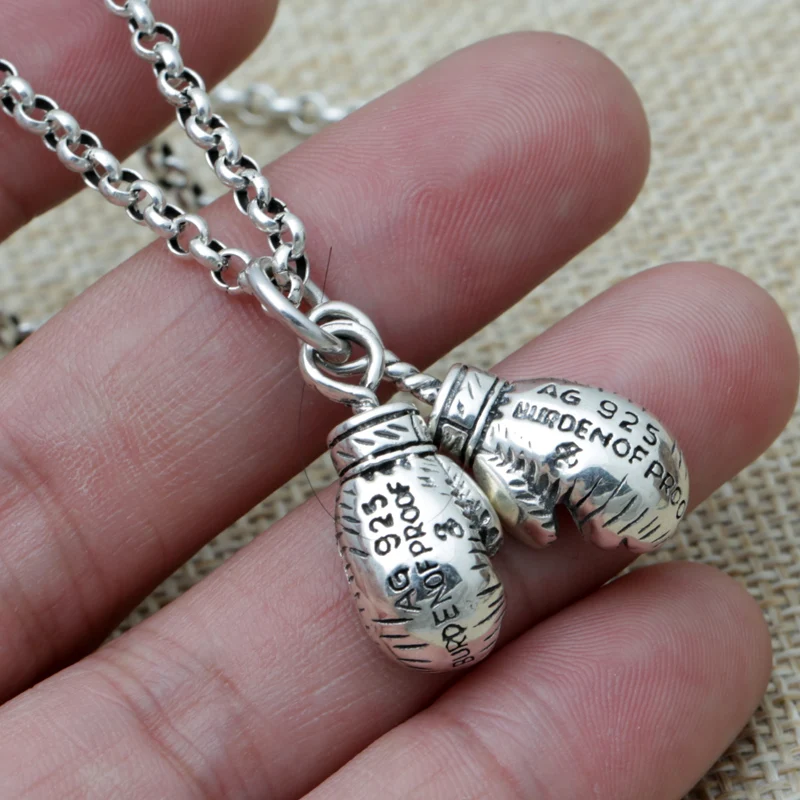 New Arrival Pure Silver Sport Boxing glove Pendant Men's Necklace