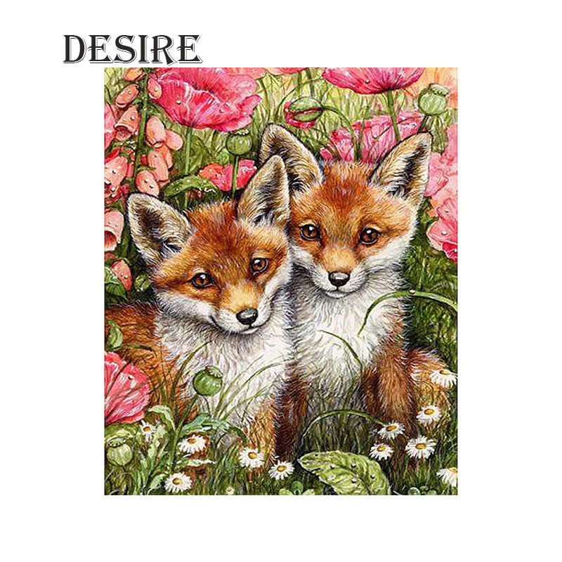 

Desire Diamond Painting Cross Stitch Couple Fox Flower Full Round Drill Mosaic Picture Rhinestone DIY Diamond Embroidery PT2025