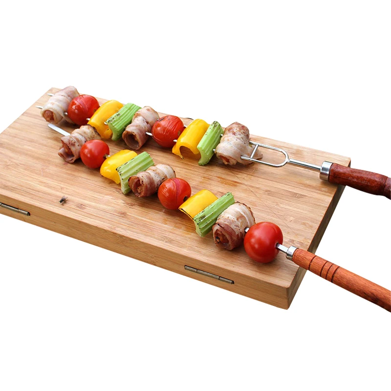 7pcs/Set BBQ Grill Sticks Double Rod Forks Long Stainless Steel Sticks