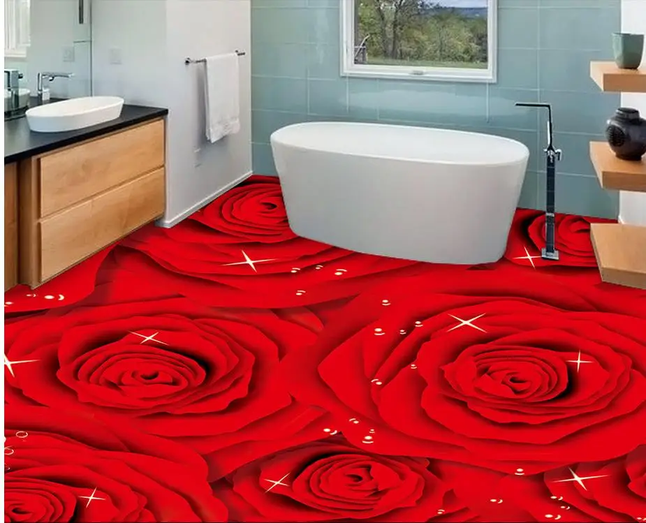 3d напольные обои красная роза модные 3D самоклеящиеся обои|floor mural|3d flooringfloor wallpaper |