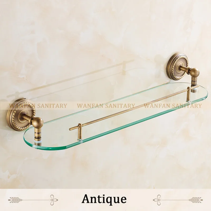 Полки для ванной, одиночное закаленное стекло, античная латунь, вешалка для полотенец, косметическая вешалка для хранения, домашний декор, настенная полка для ванной, HJ-1313 - Цвет: Antique
