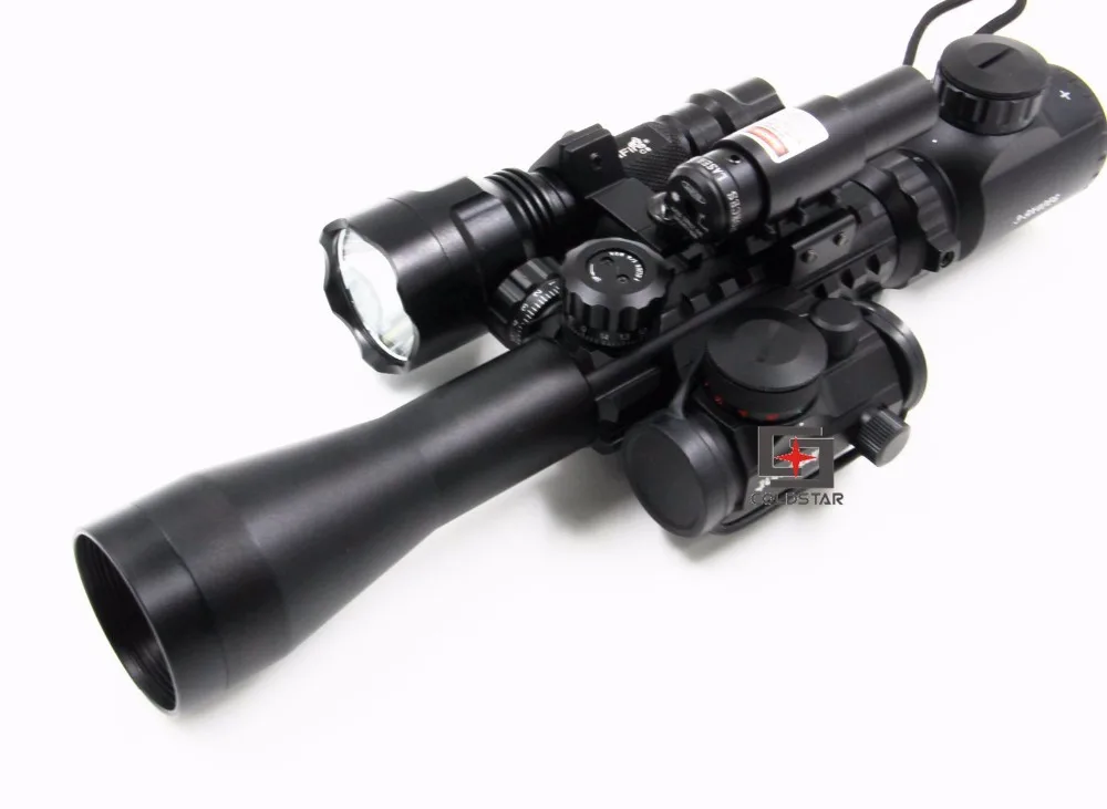 

Riflescope Optics Compact Combo 3-9x40EG Rifle Scope + Laser Sight + T-1 Red Dot + CREE T6 LED Flashlight 5Mode C8 Torch