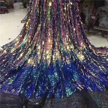 

NEW Beautiful Gleamy Sequins French Net Lace Fabric with sequins Latest african guipure lace fabric with embroidery For Women
