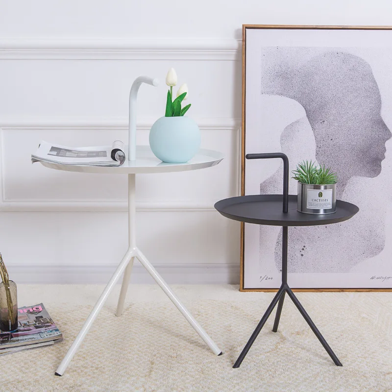 

Nordic Style Modern Metal Round Tray Small Tea Table Coffee Table Sofa Side Living Room Carbon Steel Simple Elegant Furniture