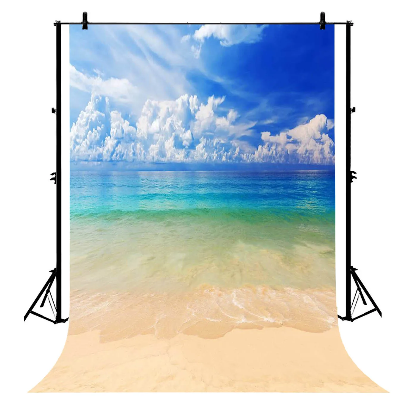 

5x7ft Tropical Summer Beach Blue Ocean White Clouds Wedding Polyester Photo Background Portrait Backdrop