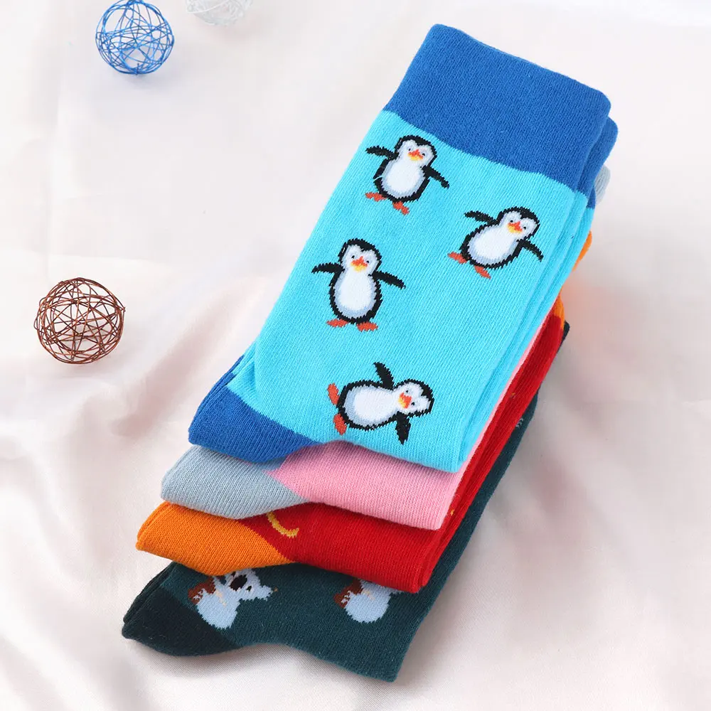 1 пара милых забавных пингвинов животное коала узор женские хлопковые носки осень зима модные теплые удобные носки