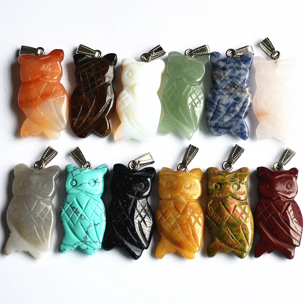 

Fashion Natural Stone Pendants Charms Owl Onyx Opal Sodalite For Fine Jewelry Necklace Making 5Pcs/Lot Wholesale Free Shipping