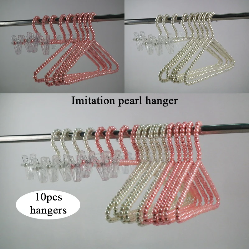 

Pearl Fashion lady Garment bead hangers 10pcs Household Wardrobe Storage Imitation pearl Plastic clothes hanger for store