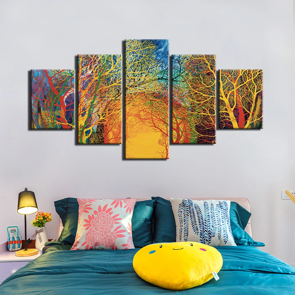 

Wall Art Canvas Painting Abstract Colorful Tree 5 Pieces Posters Prints plants Wall Picture for Living Room Home Decor
