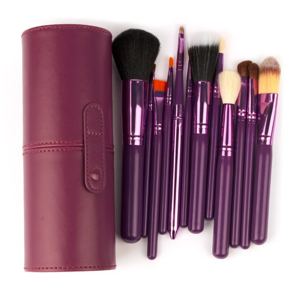 

New 12Pcs Professional Makeup Brush Set 12 pcs Kit w/ Leather Cup Holder Case kit