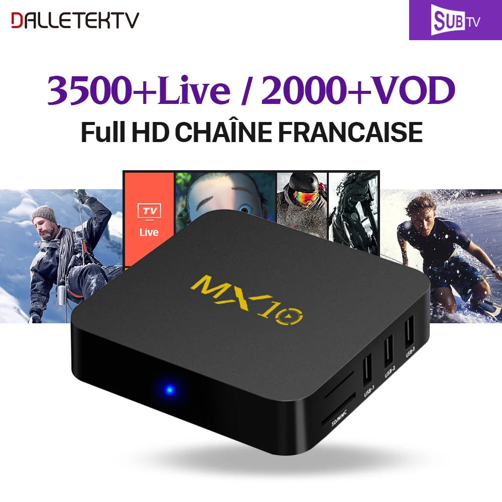 MX10 IPTV France Box Android 7.1 4G+32G RK3328 Quad Core with Full HD SUBTV IPTV Subscription Belgium Canada French Arabic IP TV