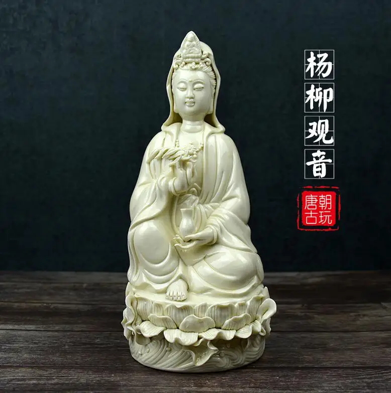 

26CM Chinese Dehua White Porcelain Sacred Guan Yin Kwan-yin Vase Goddess Statue