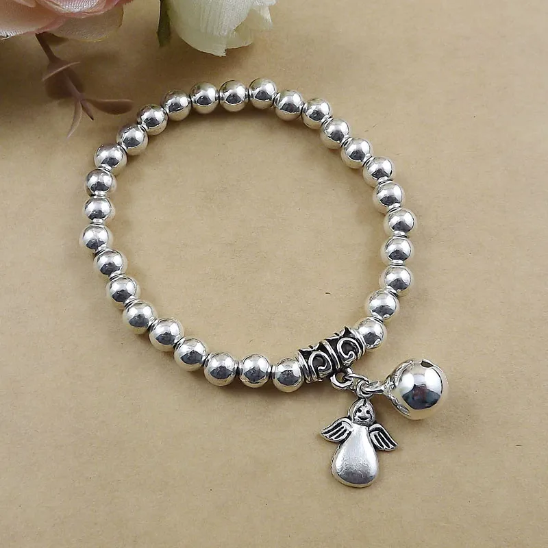 

Plated Beads Charm Tibetan Silver plated ball beads jingle bell Cute Angle Bangle Bracelet