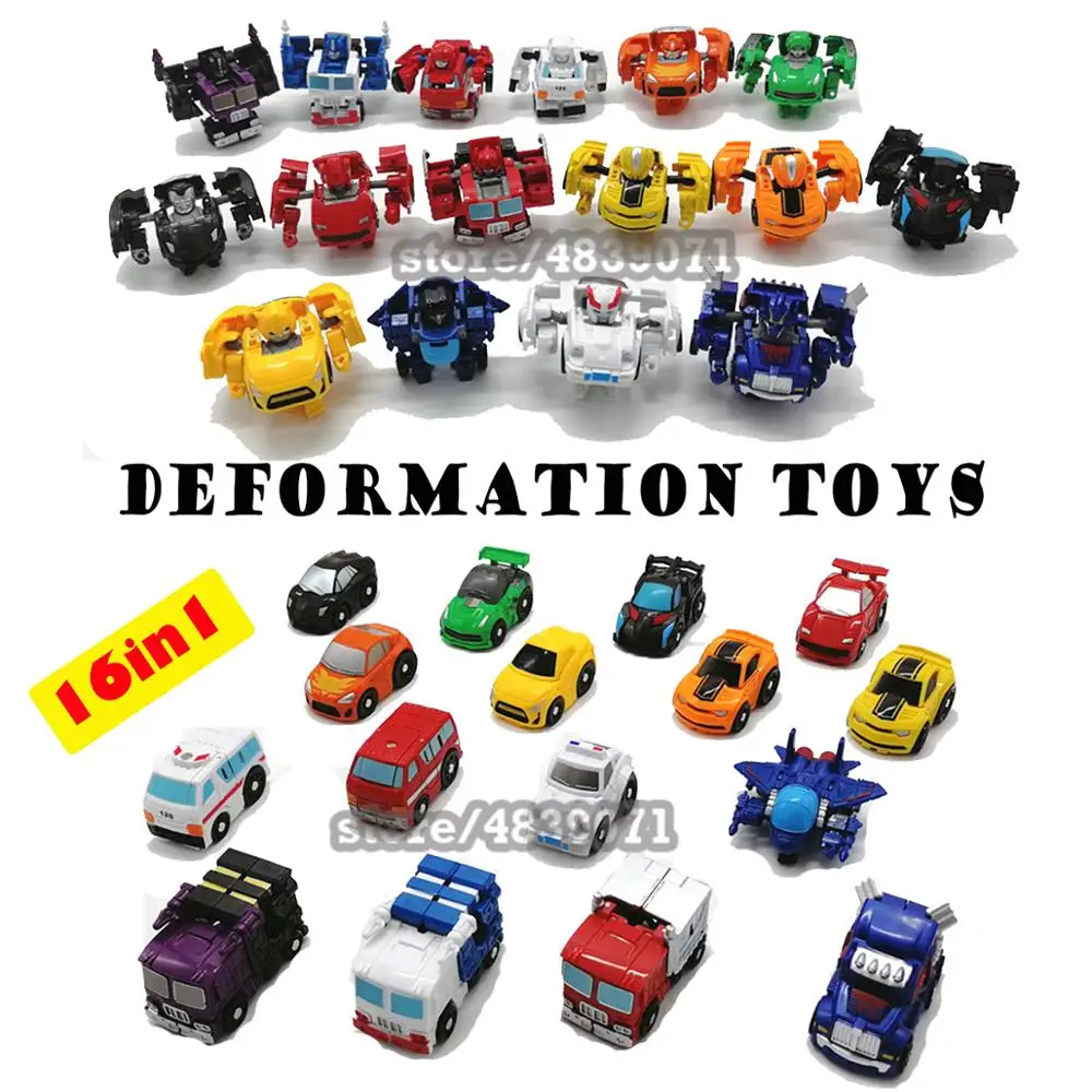 

LUBA 16 Assorted Mini Toy Cars Airplane Vehicles Hunting Battle Q Car Transformation Action Figure Robot Deformation Toys