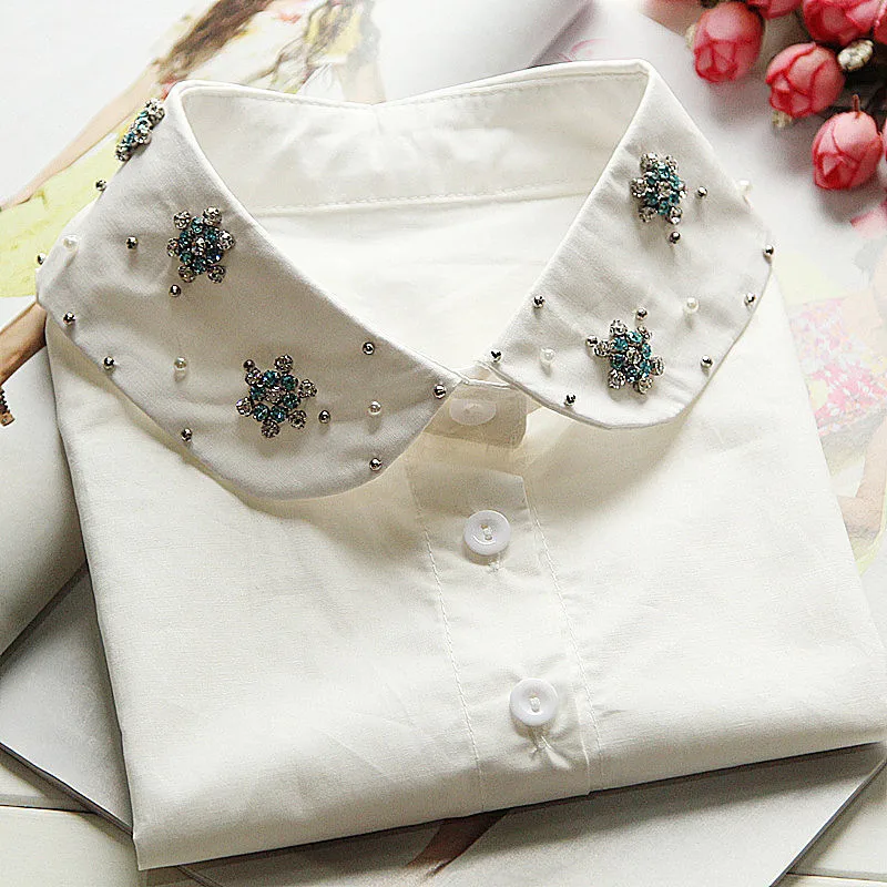 Fashion Women Fake Collar Shirt Rhinestone Vintage Elegant False Collar