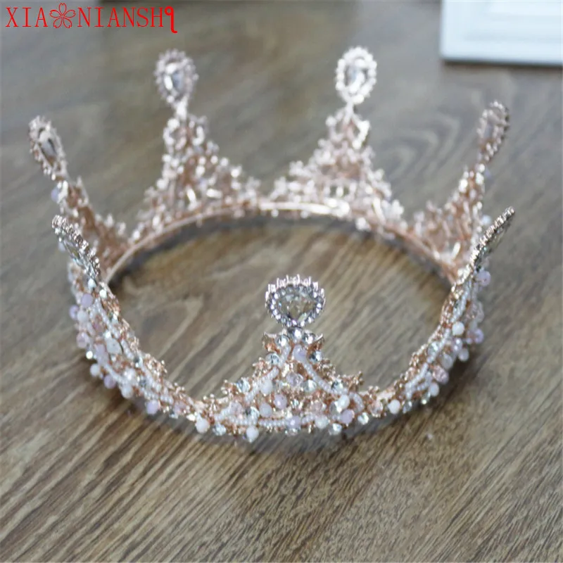 XIAONIANSHI Baroque Luxury Pearl Crystal Gold Crown Bridal Wedding Jewelry Rhinestone Tiaras Crowns Pageant Hair Accessories