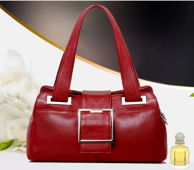 

2019 European style women's genuine leather handbag portable fashion pillow bag middle-aged lady's shoulder bag