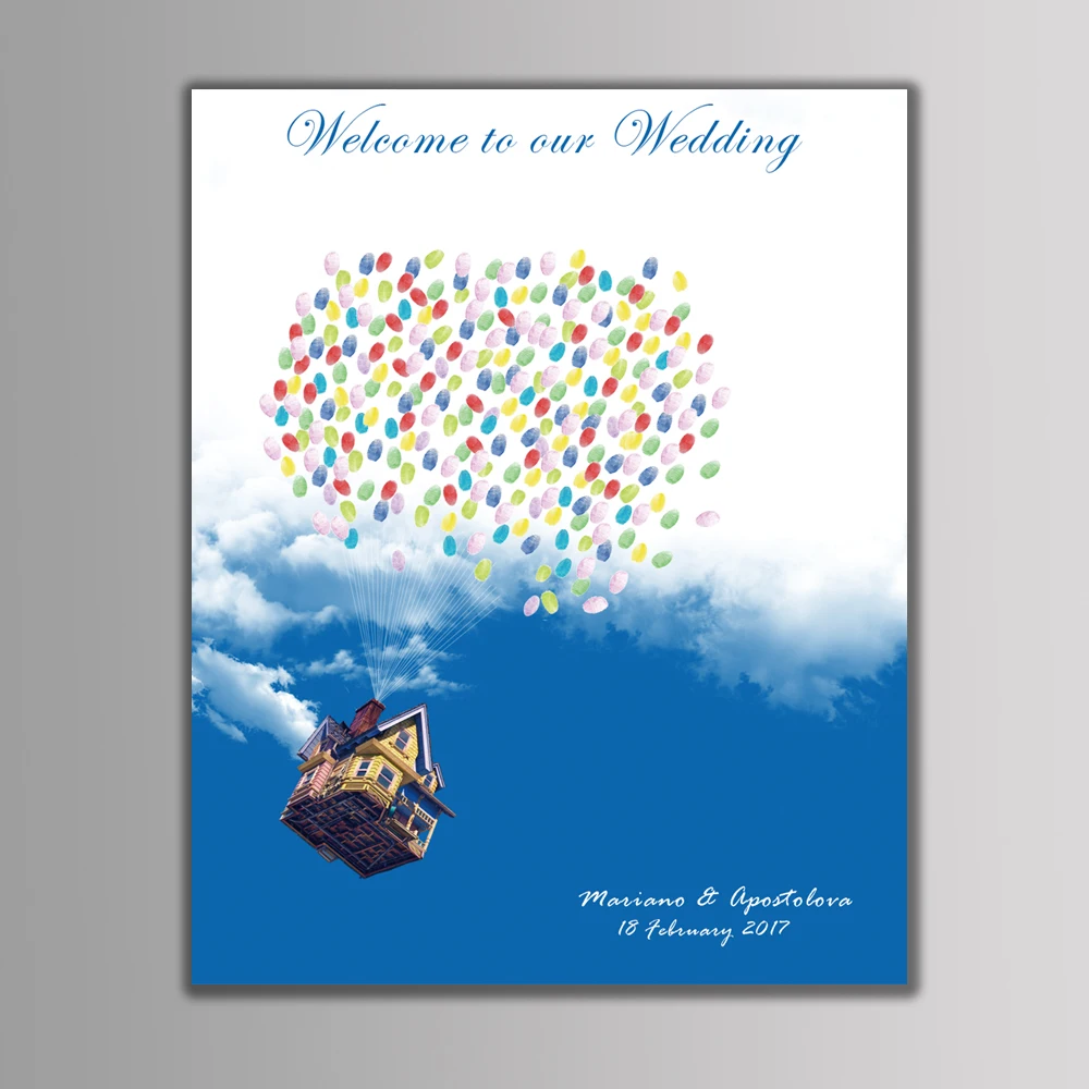  HAOCHU Hot Fingerprint Signature Canvas Painting Wedding Invitation Romantic Flight Travel World Pa - 32807643690