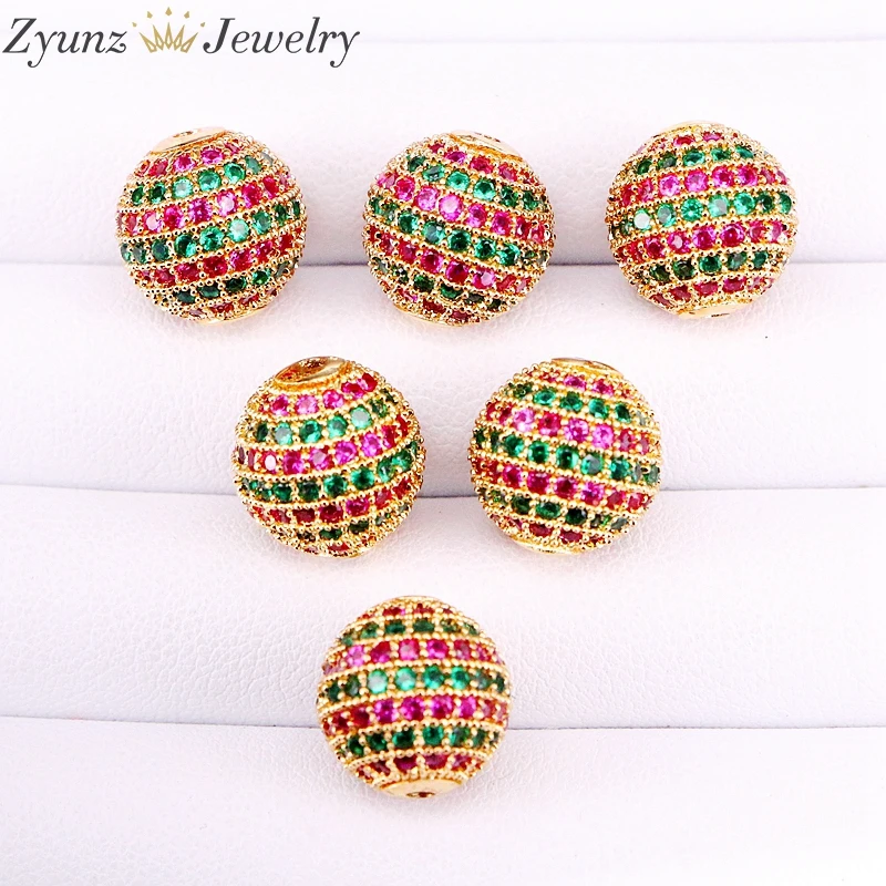 

10PCS, CZ Micro Pave Multi Color Round Ball Spacer Beads, 8mm/10mm/12mm, Rainbow Colored Loose Beads, Bracelet Space Beads