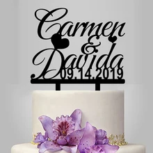 Пользовательские парные имена, дата Персонализированные Mr& Mrs свадебный торт Топпер для свадьбы и юбилея украшения торта акриловый торт Топпер