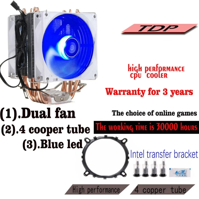 

12V Dual CPU Cooler Blue LED 3Pin Fan Aluminum Heatsink For Intel LGA775 AMD AM3