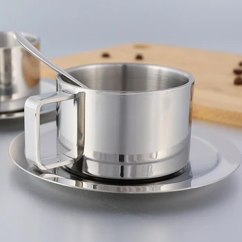 

Stainless Steel Tea Coffee Mug Cups Double Wall Insulated Coffee Tea Cup with Saucer Spoon Set for Coffee Tea Milk Home Kitchen