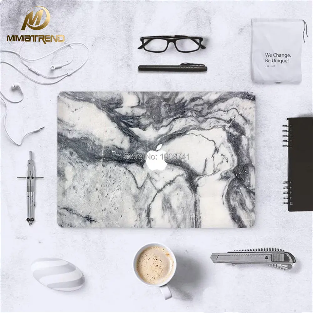 Dark Gray Marble Grain Front Cover Laptop Decal Sticker Case For Apple