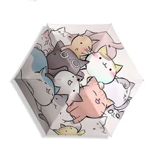 Мини зонт от солнца, дождя, для женщин, кошка, черное покрытие, солнцезащитный крем, брендовый, с карманом, 5 складных зонтов, для детей, Guarda Chuva, модные, Paraguas