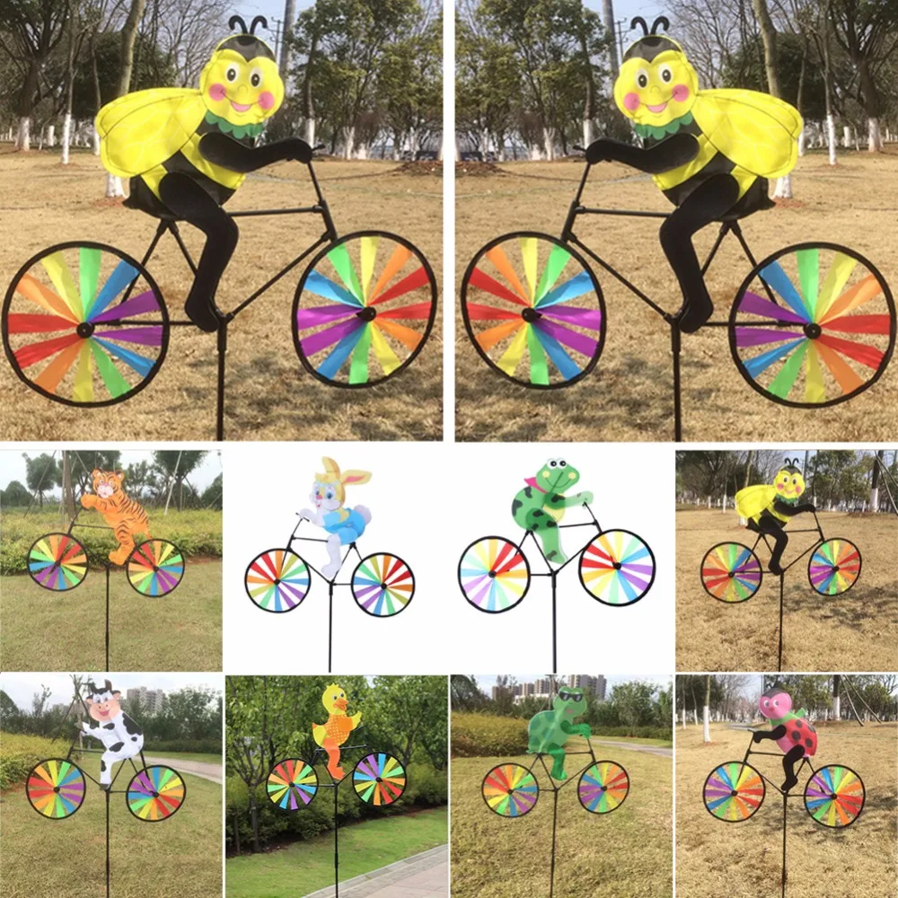 3D Animal on Bike Windmill Wind Spinner Whirligig Garden Lawn Yard Decors D IY 