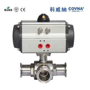

DN25 Pneumatic actuator 3 way thread sanitary ball valve T/L full port double acting