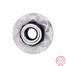 Бусины из муранского стекла с фиолетовым цветком из стерлингового серебра 925 пробы, украшенные цветками, DIY Fit PANDORA, Подвески для изготовления ювелирных изделий P5035C