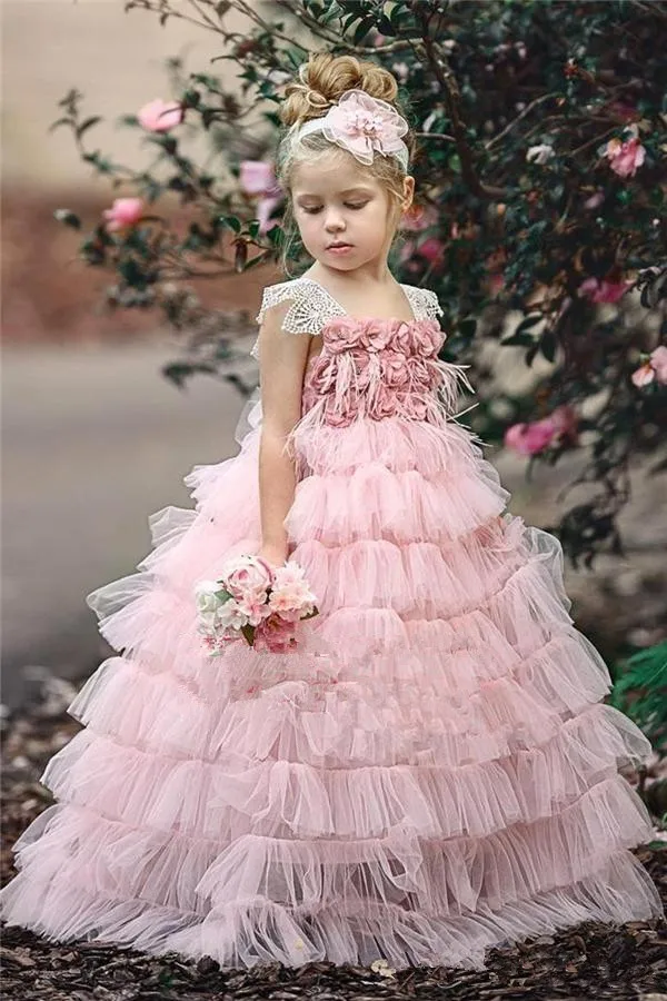 Г. Розовые платья для девочек, держащих букет невесты на свадьбе, бальное платье, фатиновые кружевные Многослойные Длинные платья для первого причастия для маленьких девочек