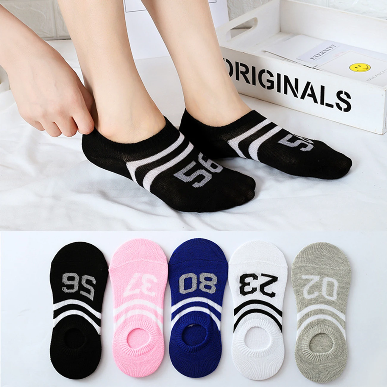 

1pair Women Boat Cotton Invisible Stripe Motion Socks Cut Ankle Low Short Summer Spring Fall No Show Harajuku Happy Socks