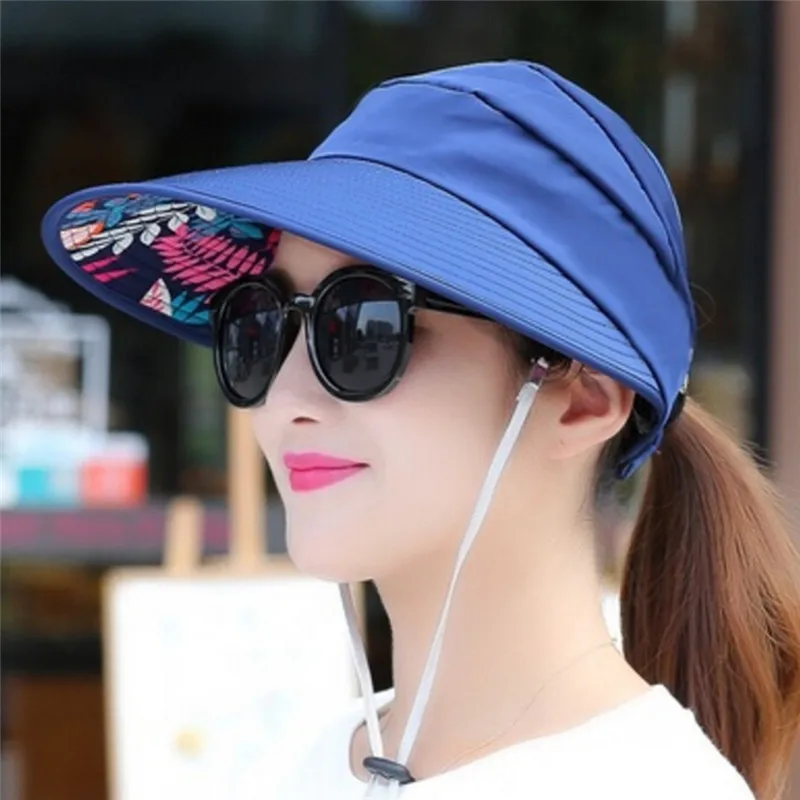 1PC Women Sun Hats Summer Pearl Packable Sun Visor Hat With Big Heads