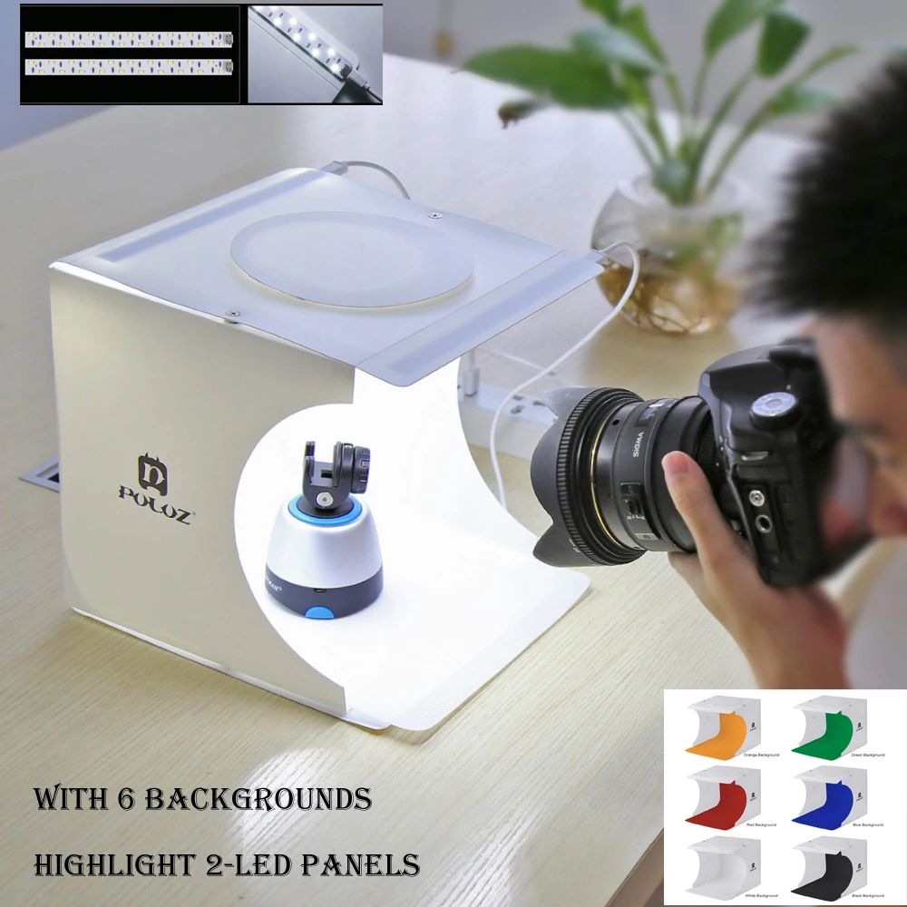 online Mini Dobrável Mesa de Luz Fotografia Photo Studio Softbox 2 Painel de LED Light Box Suave Fundo Da Foto Kit caixa de Luz para DSLR câmera