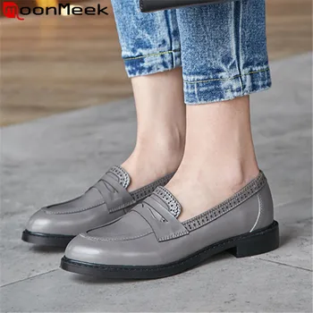 

MoonMeek 2020 new spring autumn shoes woman round toe genuine leather shoes women classic office brogue shoes women flats
