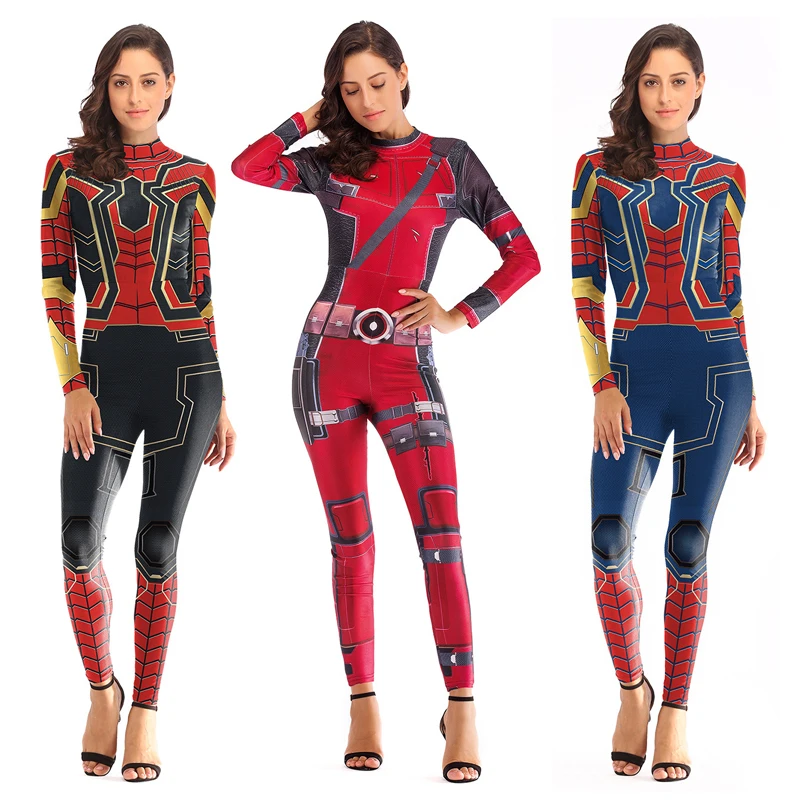 Cosplay Women Spiderman zentai Suit avengers endgame captain marvel Costume Jumpsuit overall romper Iron Man Women jumpsuit