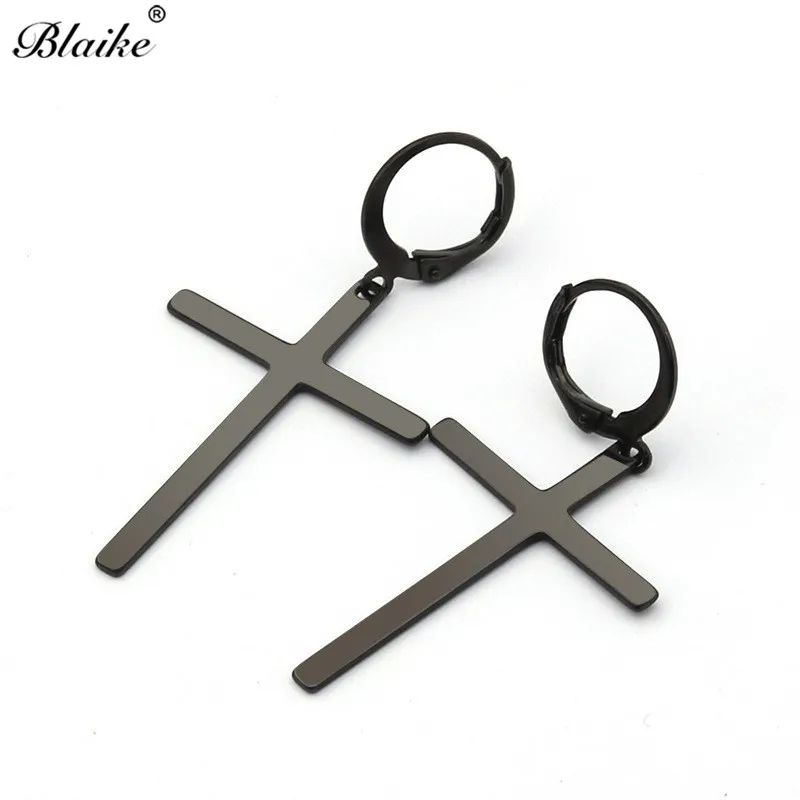 

Blaike Big Cross Black/Silver Titanium Steel Drop Earrings for Women Vintage Fashion Stainless Steel Jewelry Long Dangle Earring