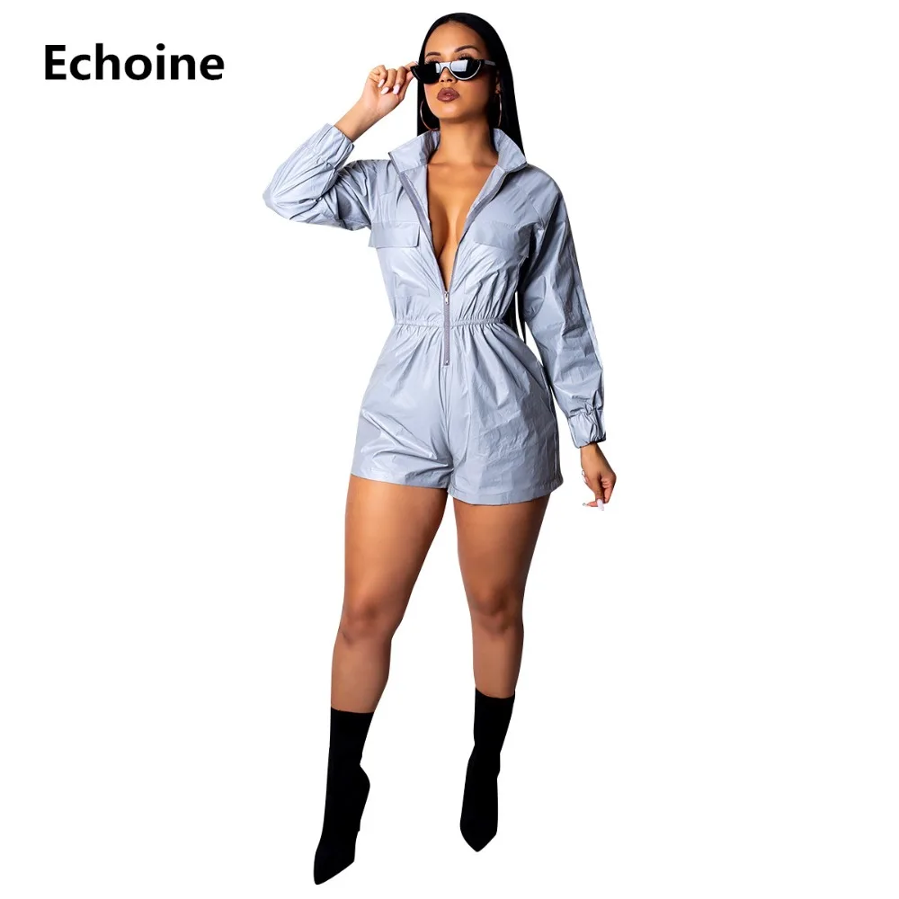 

Reflective Long Sleeve Playsuit Women Casual Sexy Club Outfit Shining Jumpsuit Party Romper Tracksuit Night Version Overalls