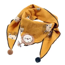 Осенне-зимний детский шарф из хлопка и льна, милый треугольный шарф с рисунком льва, одежда для маленьких мальчиков и девочек, нагрудники-шарфы для малышей