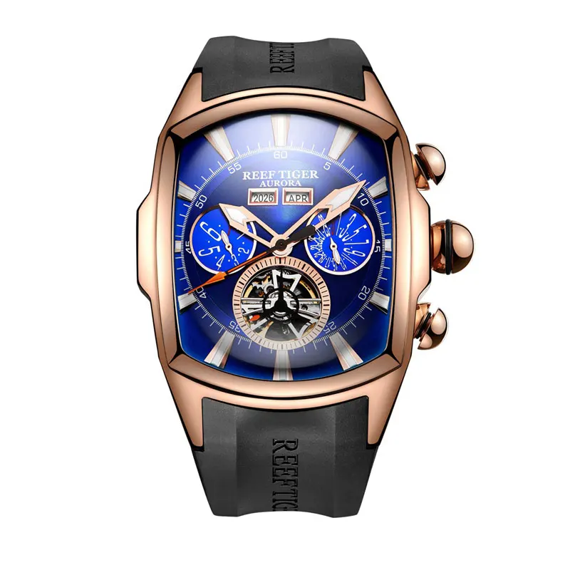 Reef Tiger/RT большие спортивные часы мужские Tourbillon резиновые автоматические механические светящиеся водонепроницаемые часы Relogio Masculino RGA3069 - Цвет: 3