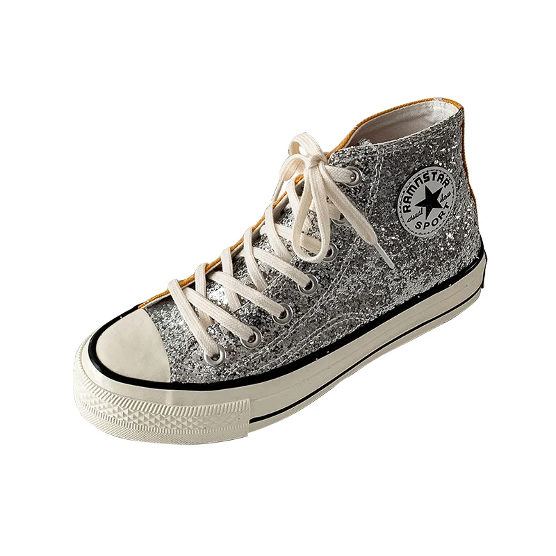 

Bling Sequin High Help Canvas Shoes Women Sneakers Women Shoes New Black Sliver Lace Up Casual Shoes Womens Shoes Woman Trainers