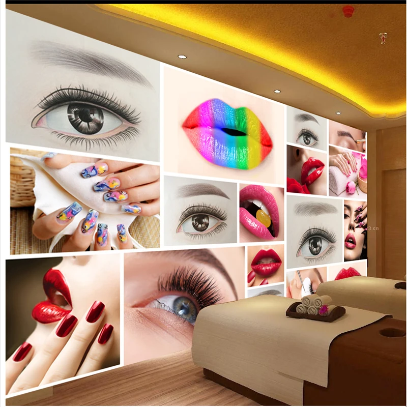 

beibehang Custom any size wallpaper mural fashion beauty salon semi-permanent eyebrows lip nail tooling background wall