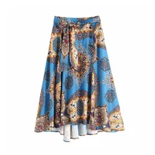 Женские винтажные летние юбки модные пуговицы галстук бабочка женская прямая юбка женский Принт повседневная юбка макси Одежда