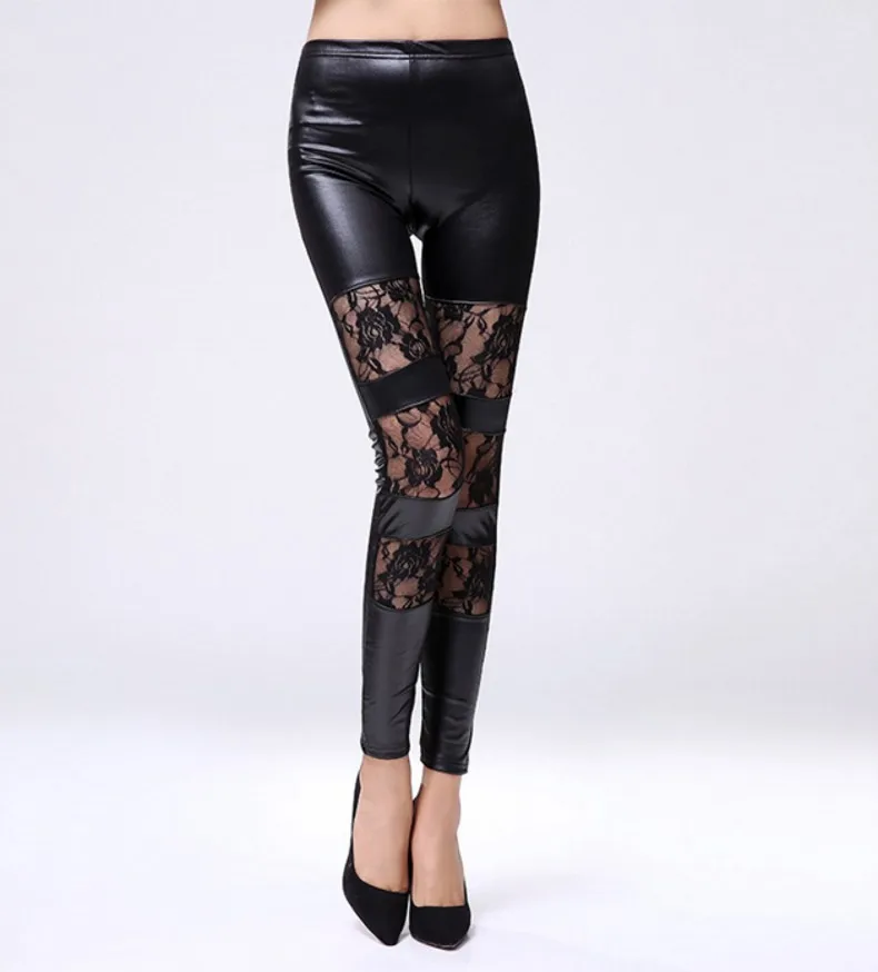 best leggings for women Legins Punk Gothic Fashion Women Leggings Sexy PU Leather Stitching Embroidery Hollow Lace Legging For Women Leggins Rose101 lularoe leggings