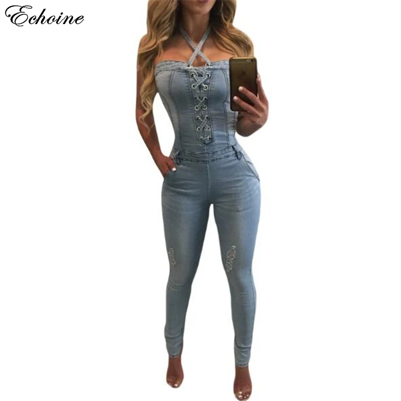 Popular Denim Halter Jumpsuit-Buy Cheap Denim Halter