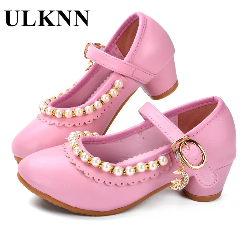 ULKNN Kids Shoes Girls Sandals Ruffles Pink White Fille Shoes Pearl Soft Leather Female Sandal Children Princess Dress