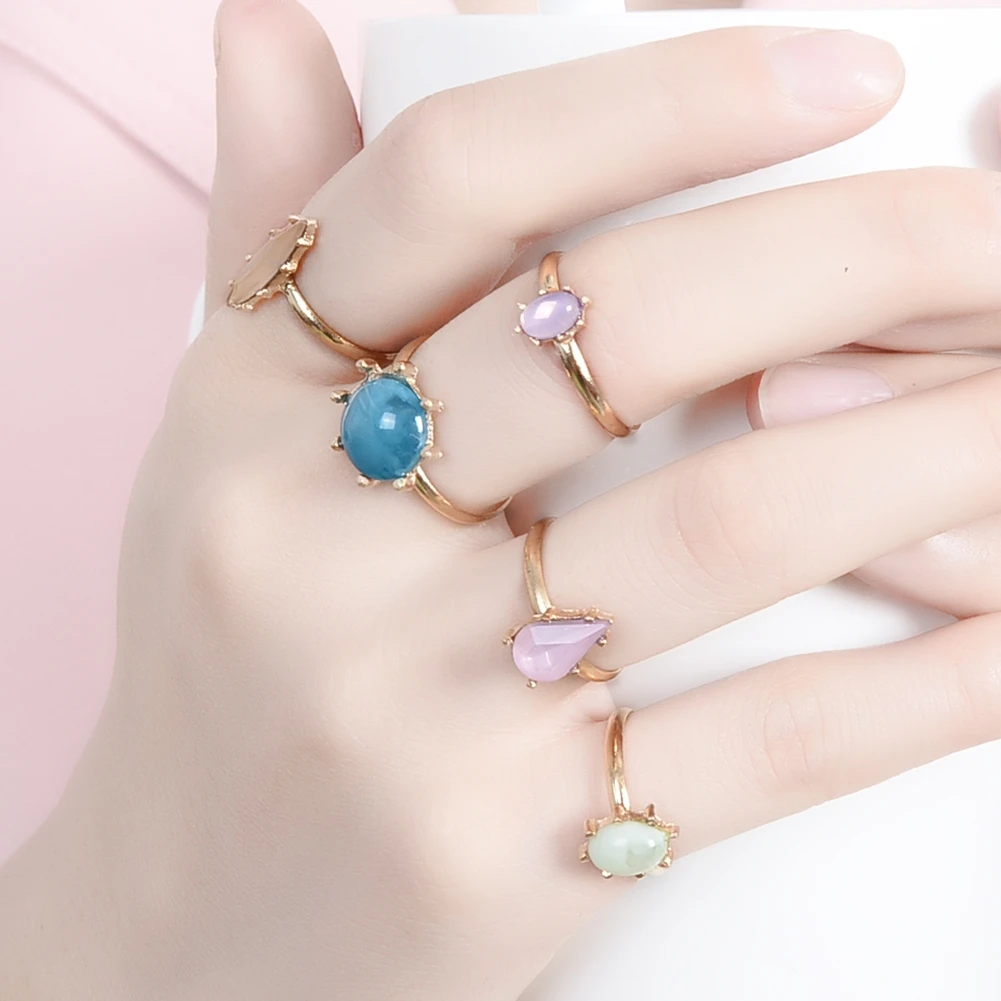 

Fashion Gold Color Vintage Adjustable Midi Rings For Women Punk Knuckle Joint Ring 5pcs/Sets Nature Stone Bohemia Jewelry